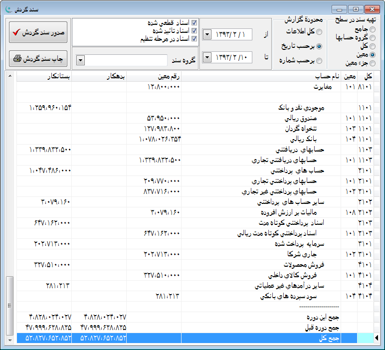 نرم افزار حسابداری - اسناد خلاصه گردش