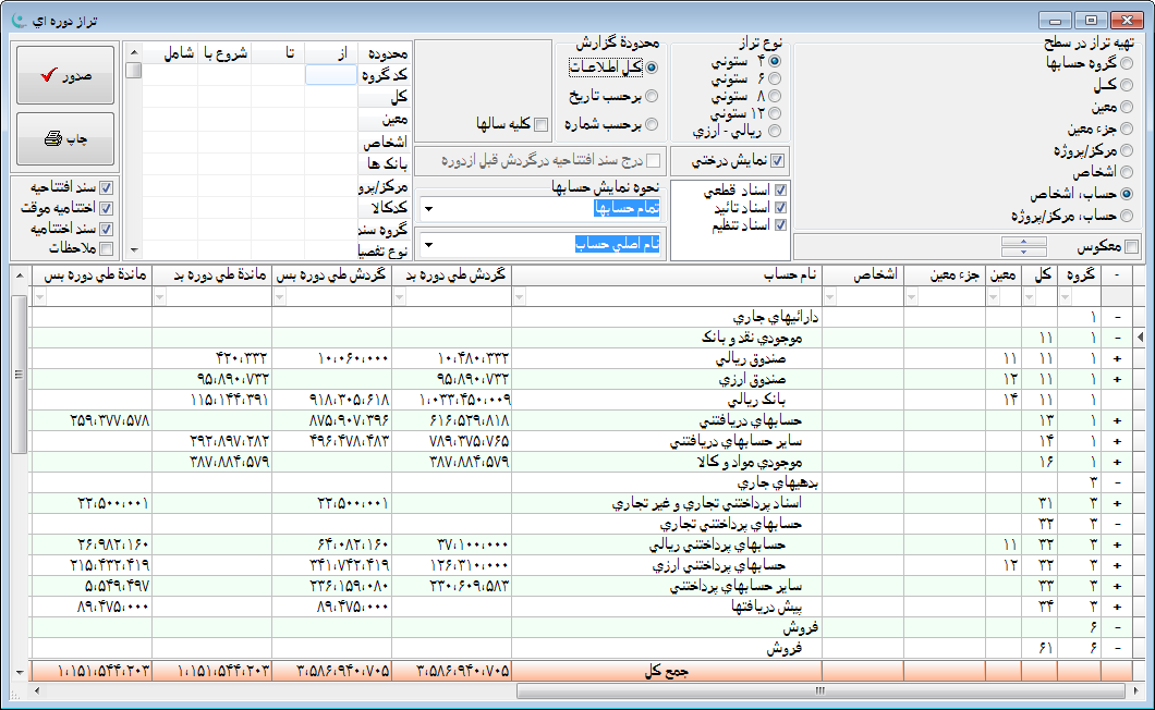 نرم افزار حسابداری | مالی - تراز آزمایشی