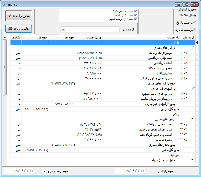 نرم افزار حسابداری | مالی - ترازنامه